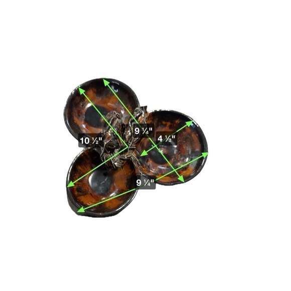 Pottery Art Glass Three Bowl Serveware Glossy Ornate - Picture 7 of 9